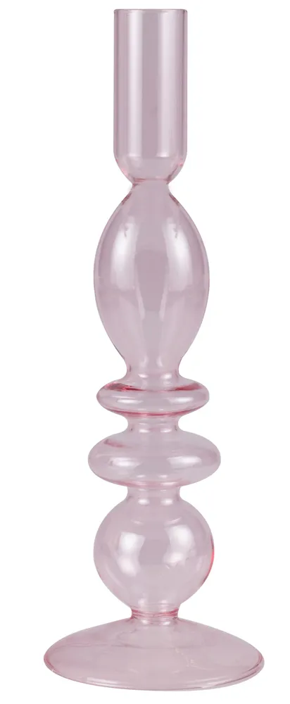 2 candelieri in vetro rosa tenue