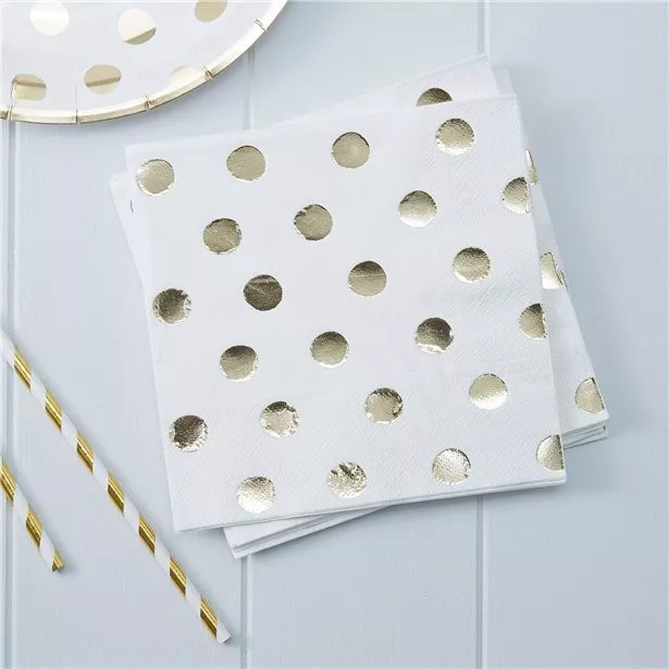 20 tovaglioli a pois oro lucido 33 cm