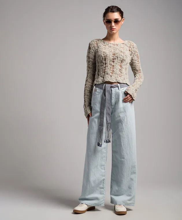 Agnona Pantaloni blu con lino T70711YU2079