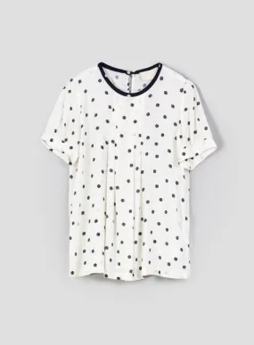 Blusa girocollo in crêpe stampato pois fondo sabbia - iBlues