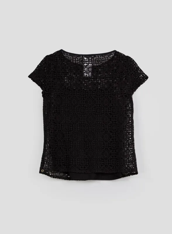 Blusa in macramè nero - Pennyblack