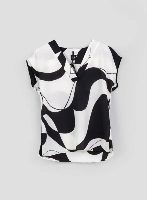 Blusa in satin fantasia fondo bianco disegno nero - Marella