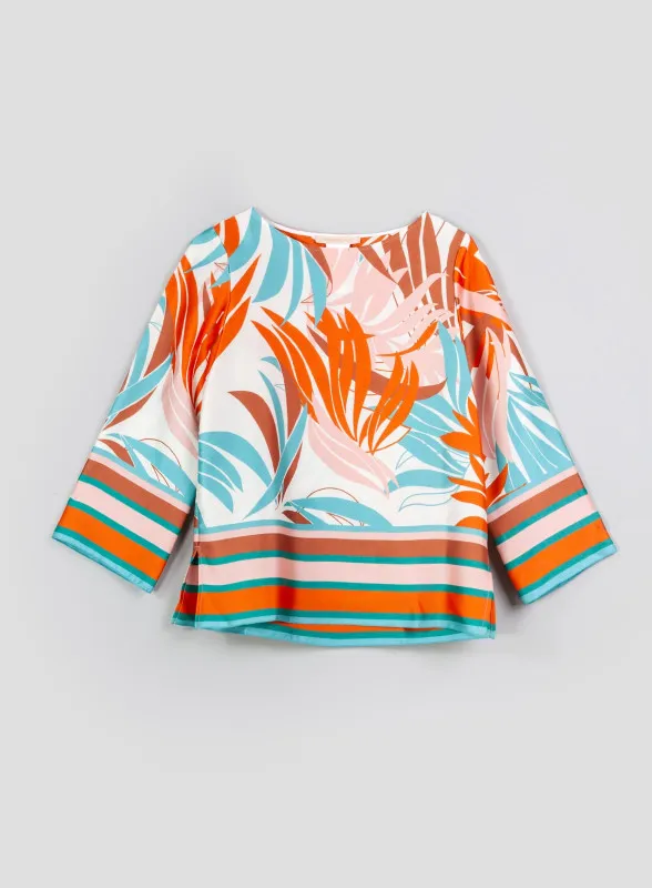 Blusa Stampata Foliage in Twill Fluido - Pennyblack