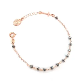 Bracciale Rosario GRIGIO con catenina in argento rosè
