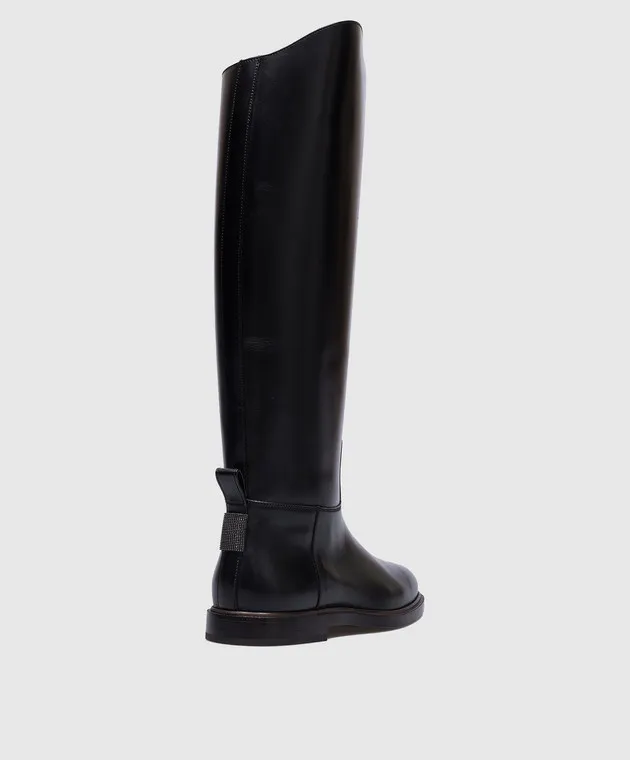 Brunello Cucinelli Stivali in pelle nera con catena monil MZOLC2747