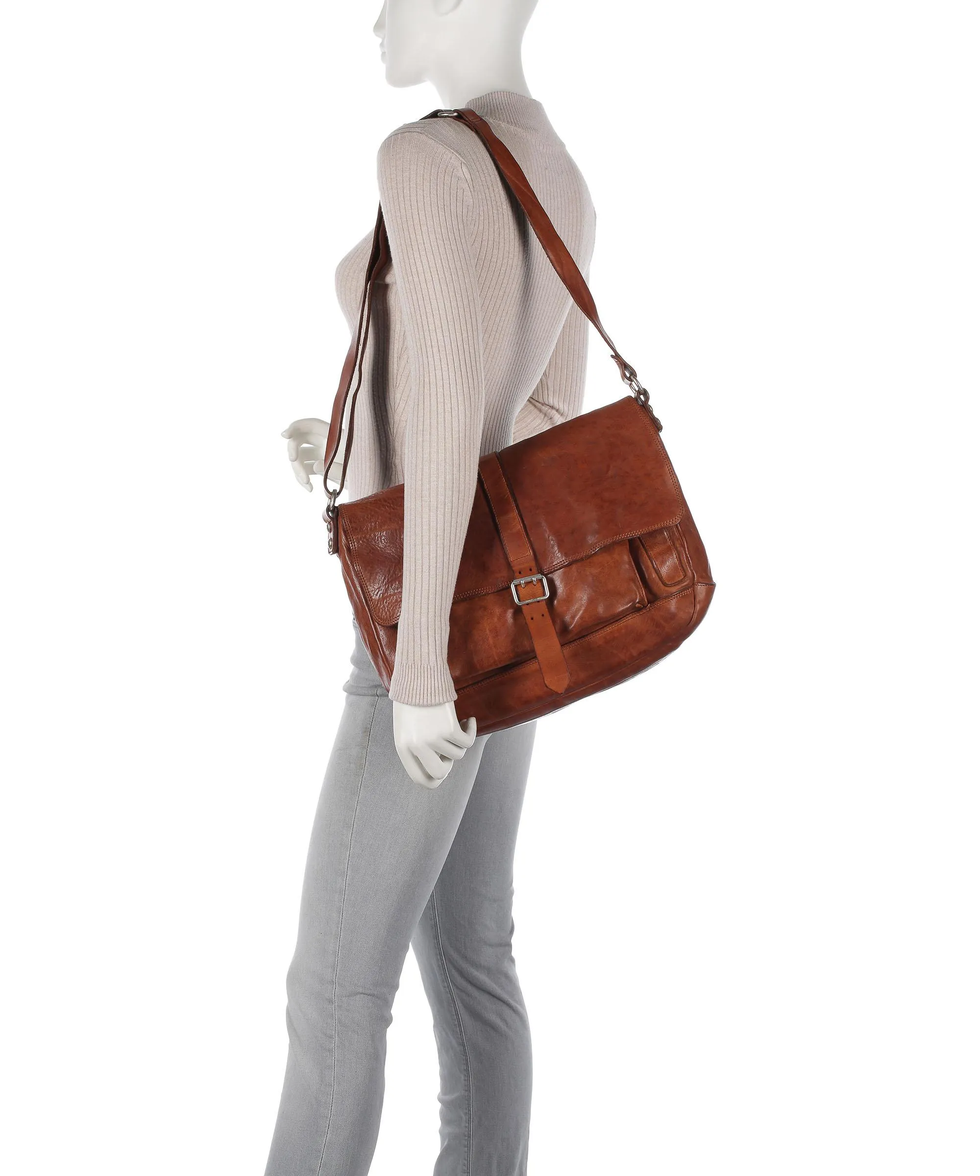  Campomaggi Borsa messenger pelle di vacchetta finemente grana cognac  