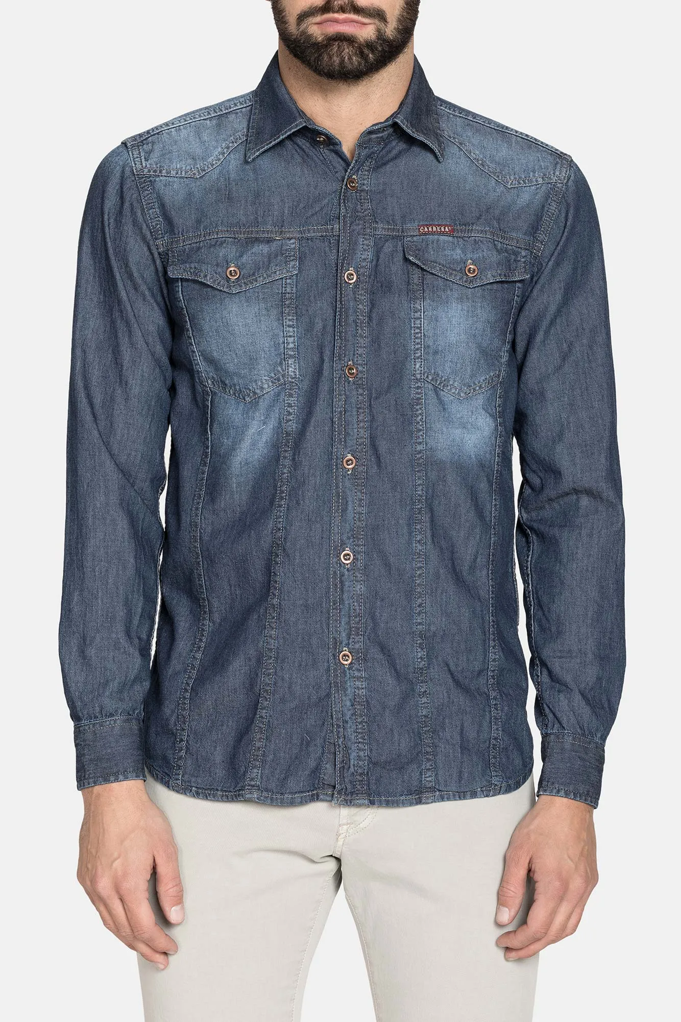 Carrera  ---------    ------------Camicia in jeans leggero con bottoni - Blu medio