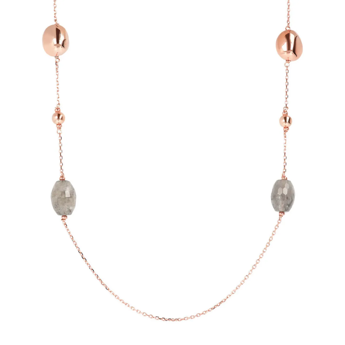 Collana Lunga con Quarzo Grigio e Pepite Golden Rosé