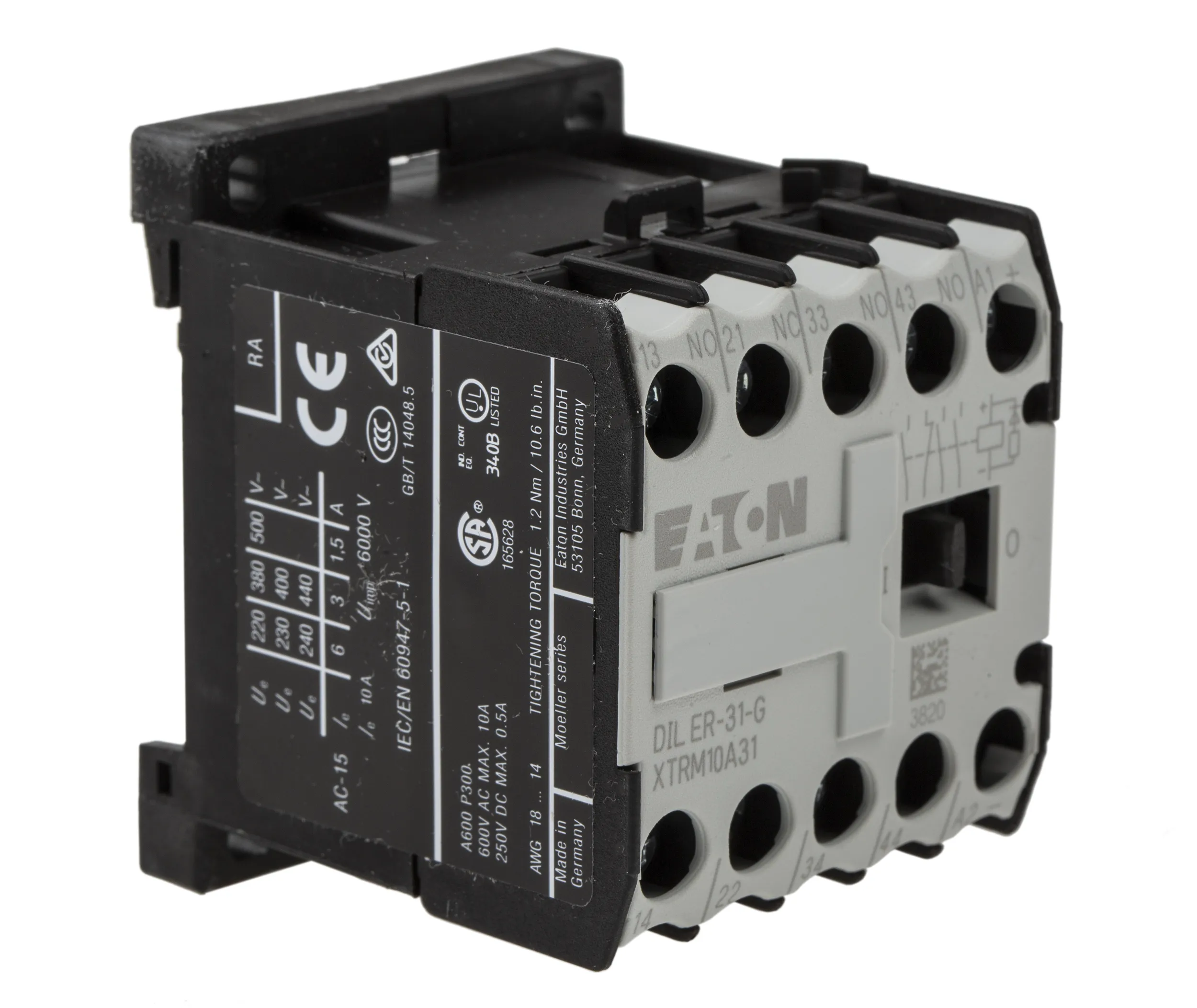 Contattore Eaton, 4 poli, 3NO + 1NC, 3 A, bobina 24 V c.c.