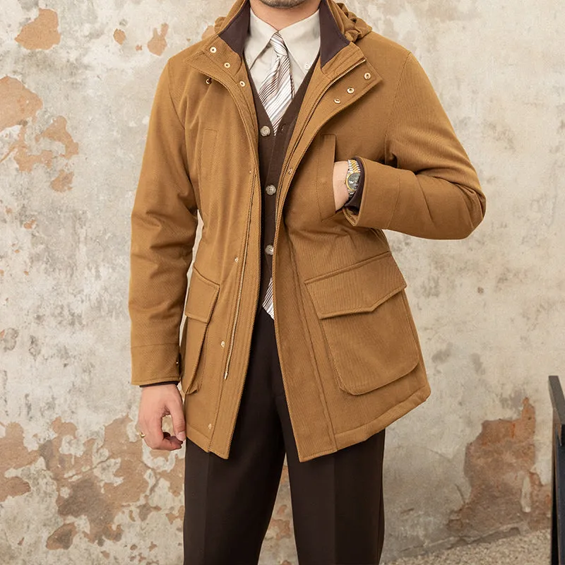 Giacca casual chic slim fit con cappuccio da uomo in stile retrò