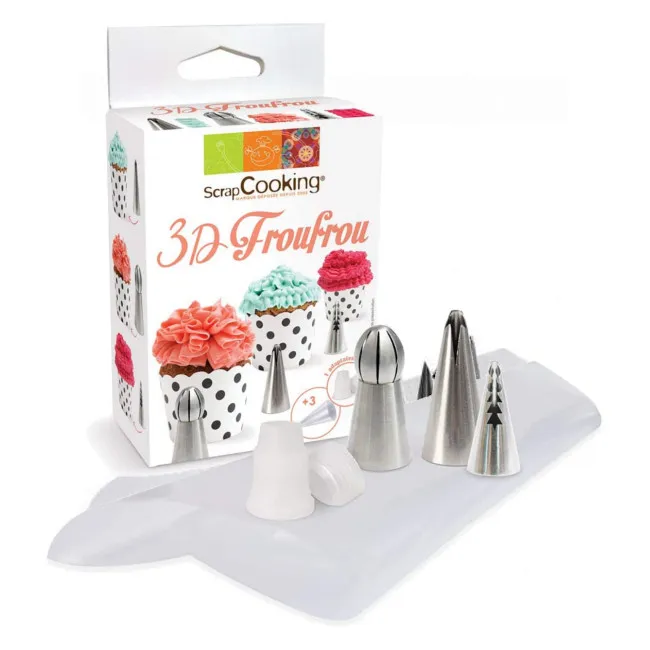 Kit di sacchetti monouso con beccucci in acciaio e adattatore - Scrapcooking - 7 pz.
