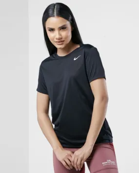 NIKE - T shirt girocollo da donna nera in tessuto traspirante con logo bianco                                            Previou