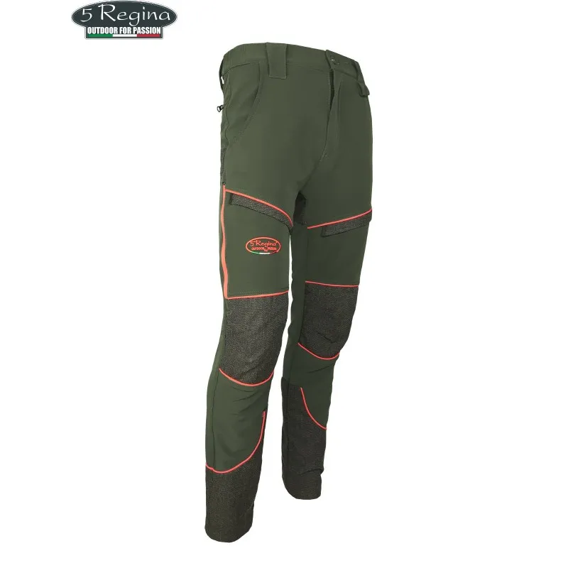 Pantaloni Quinta Regina Agility elasticizzati con riporti in kevlar verdi e arancio