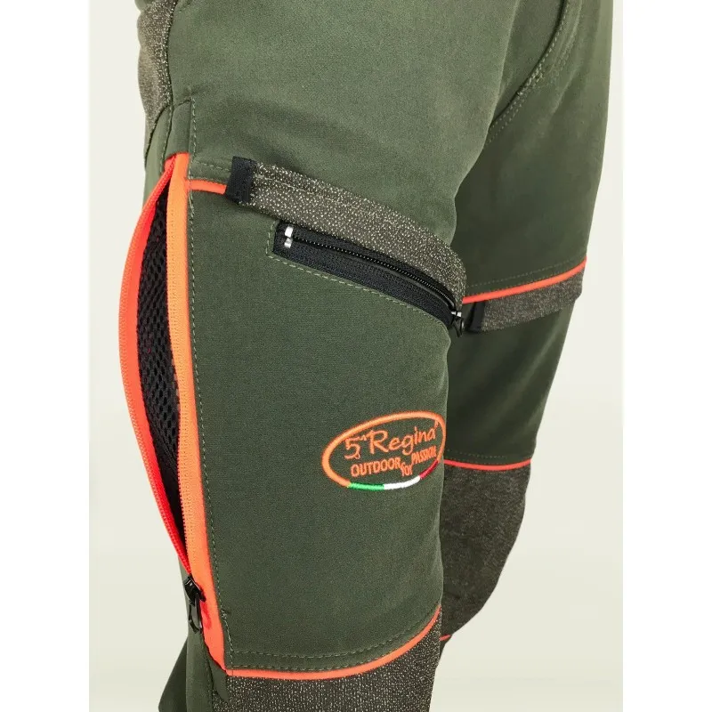 Pantaloni Quinta Regina Agility elasticizzati con riporti in kevlar verdi e arancio