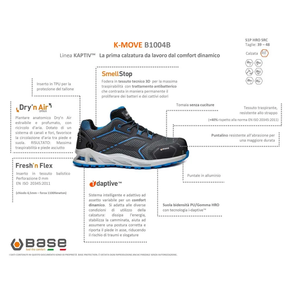 Scarpa Base B-1004 K-Move S1P HRO SRC bassa con plantare anatomico, ergonomica e tessuto traspirante tg 39