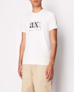T-shirt bianca in cotone stretch con stampa maxi logo nero e scritta ombreggiata